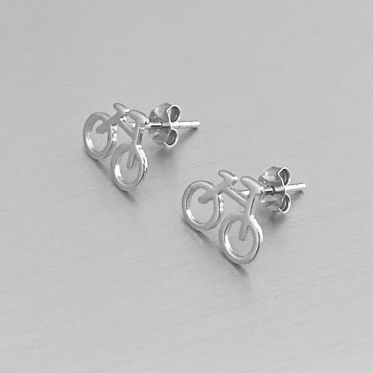 Sterling Silver Bike Earrings, Biker Earrings, Bicycle Silver Earring