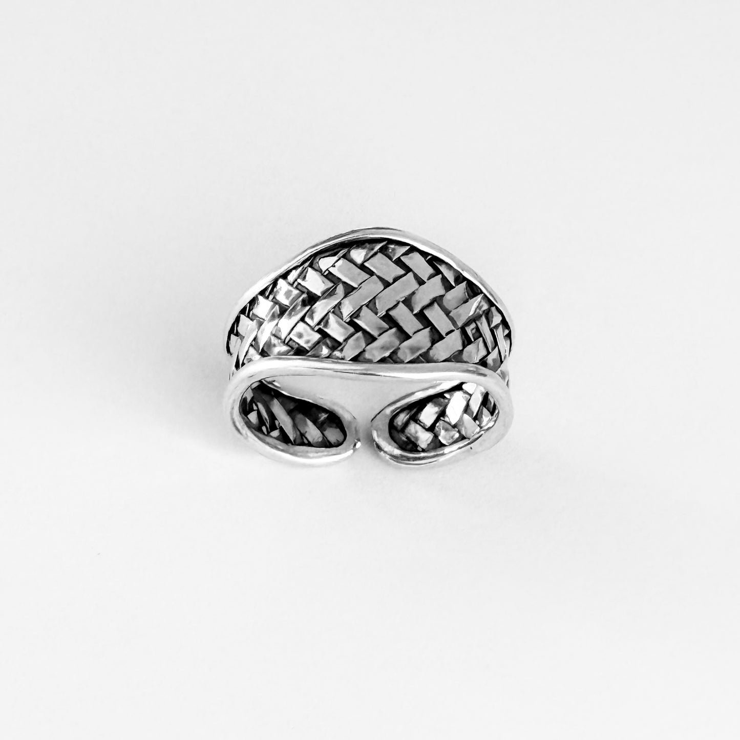 925 Sterling Silver Thin Weave Cuff Ring | Braided Woven Statement Silver Rings