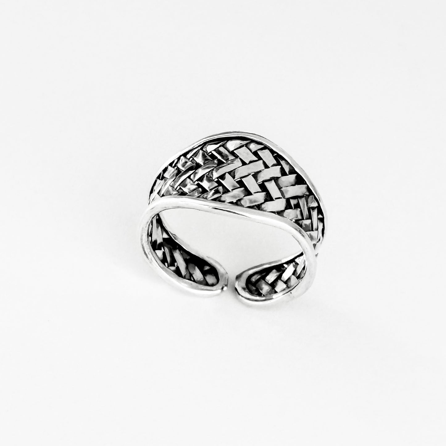 925 Sterling Silver Thin Weave Cuff Ring | Braided Woven Statement Silver Rings