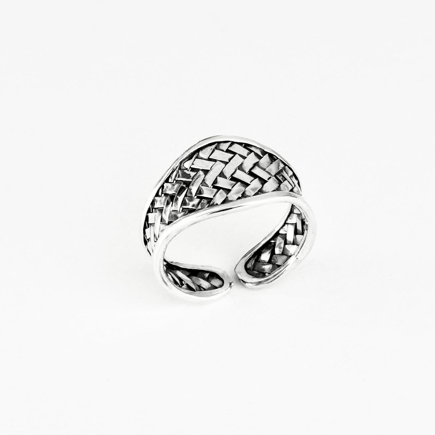 925 Sterling Silver Thin Weave Cuff Ring | Braided Woven Statement Silver Rings