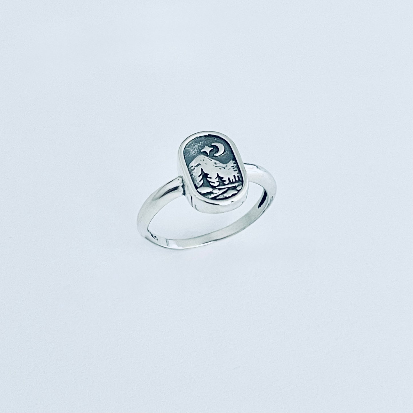 Sterling Silver Celestial and Forest Ring, Nature Scenic Mountain Silver Rings