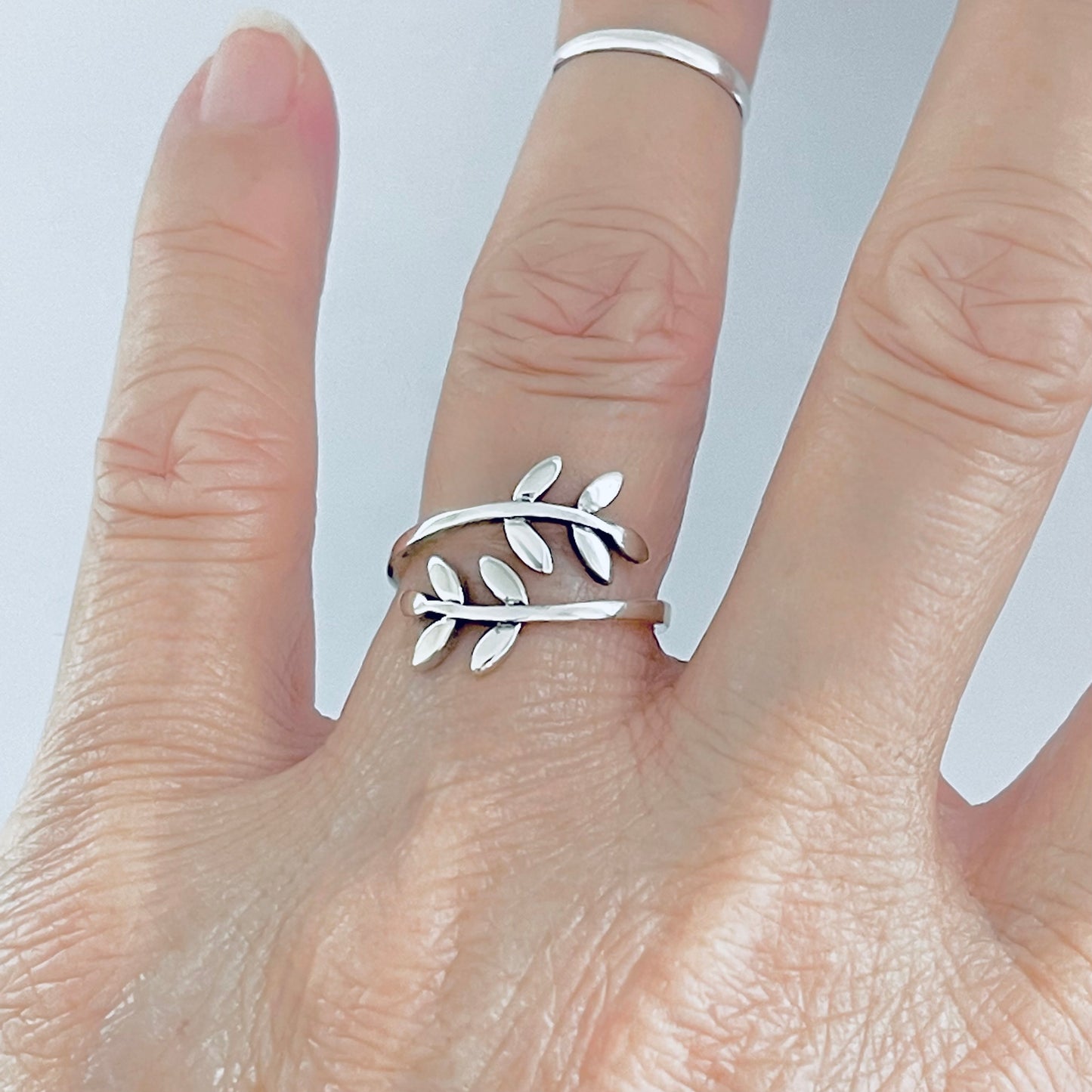 Sterling Silver Delicate Wraparound Olive Leaf Ring, Tree of Life Jewelry, Branch Leaves
