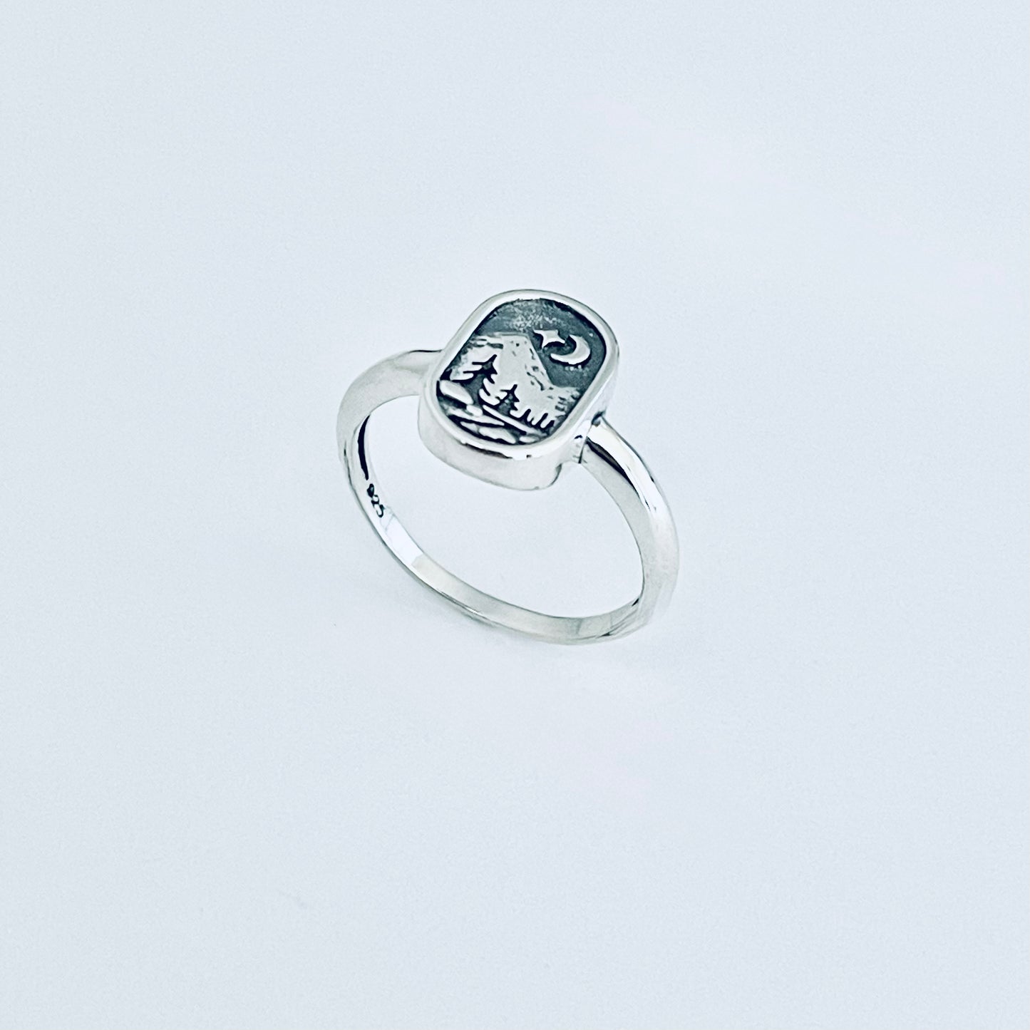 Sterling Silver Celestial and Forest Ring, Nature Scenic Mountain Silver Rings