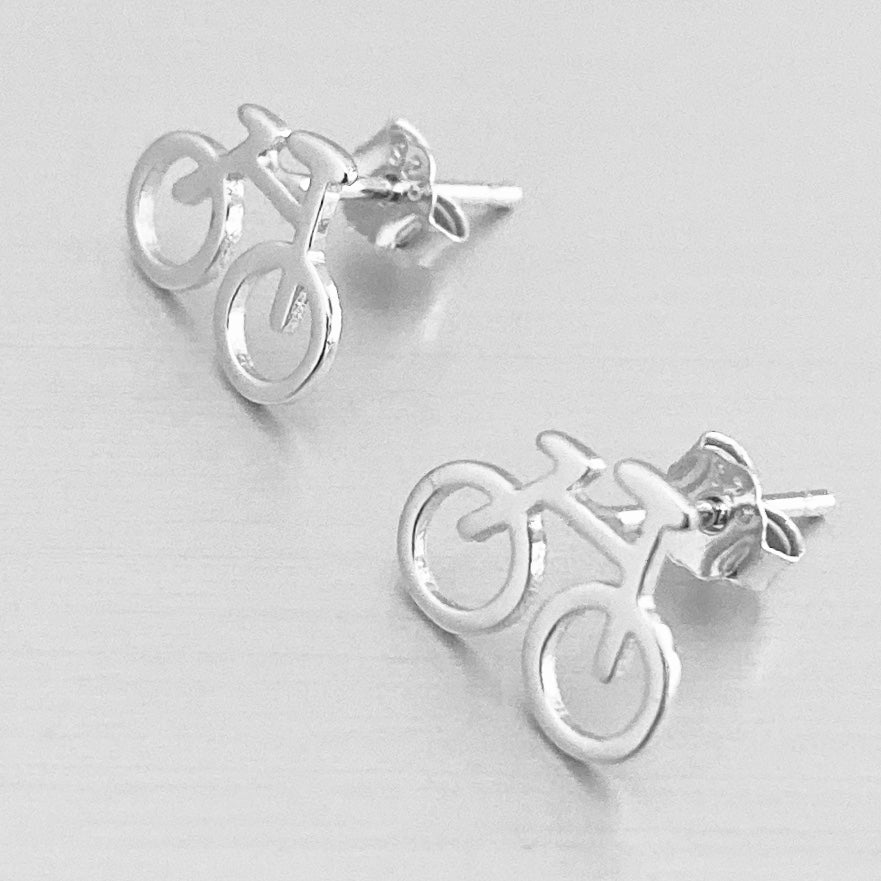 Sterling Silver Bike Earrings, Biker Earrings, Bicycle Silver Earring