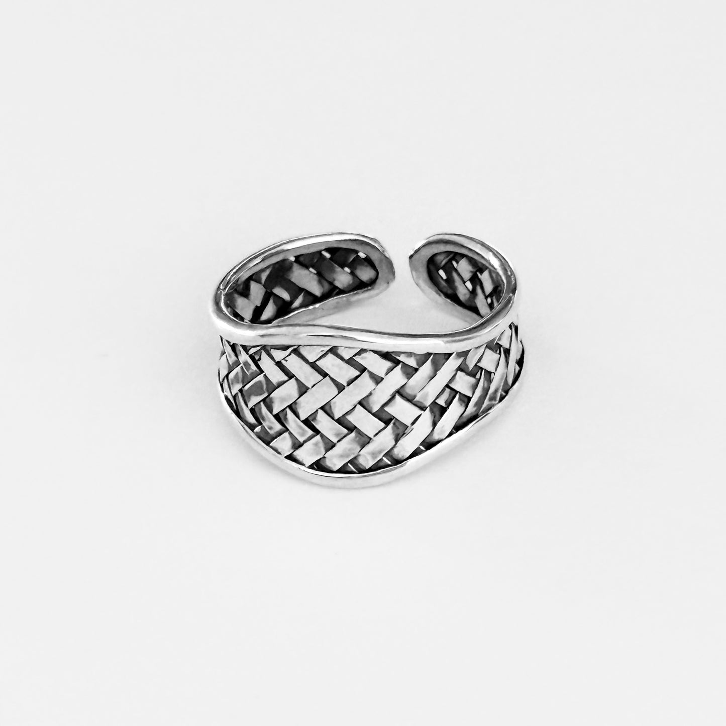 925 Sterling Silver Thin Weave Cuff Ring | Braided Woven Statement Silver Rings