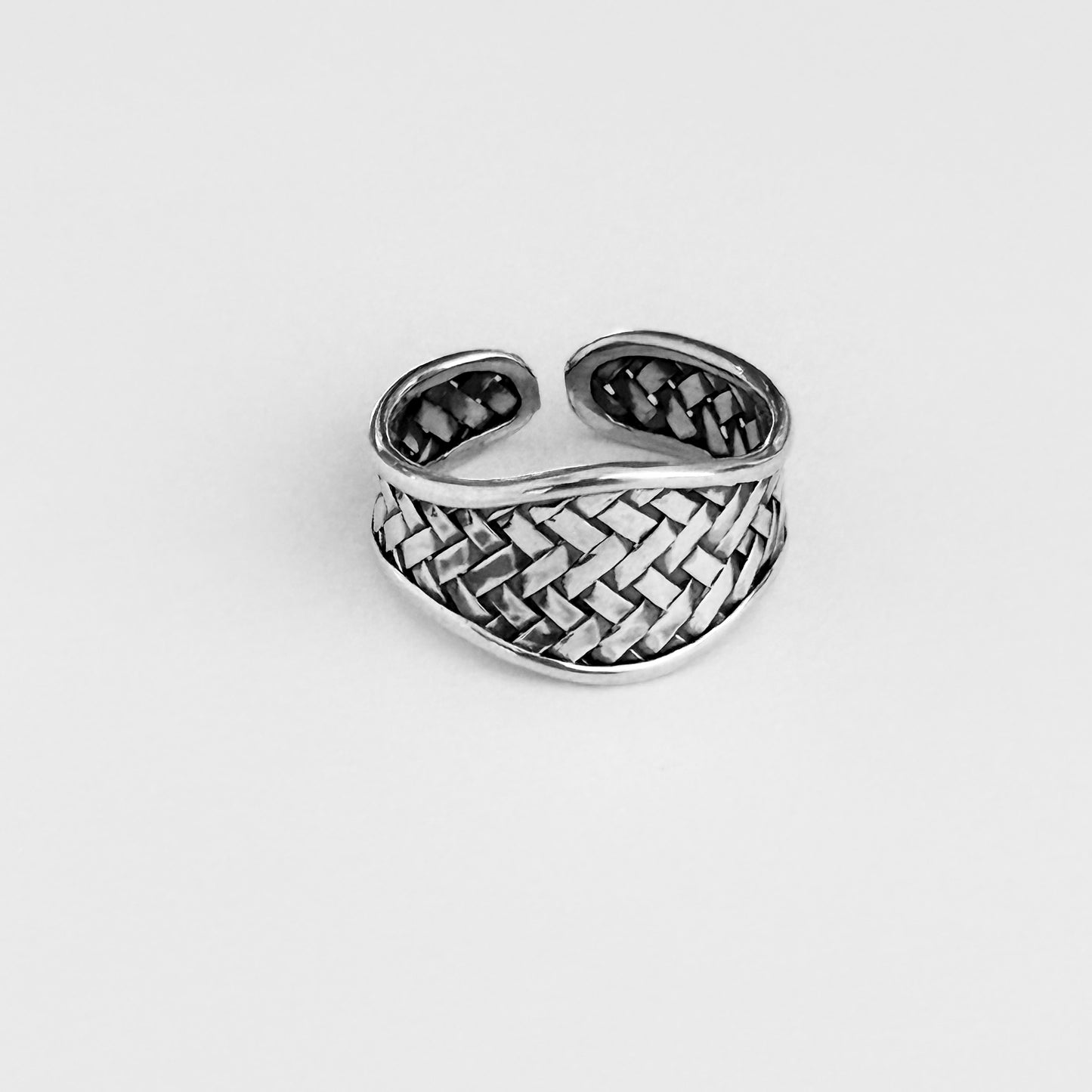 925 Sterling Silver Thin Weave Cuff Ring | Braided Woven Statement Silver Rings