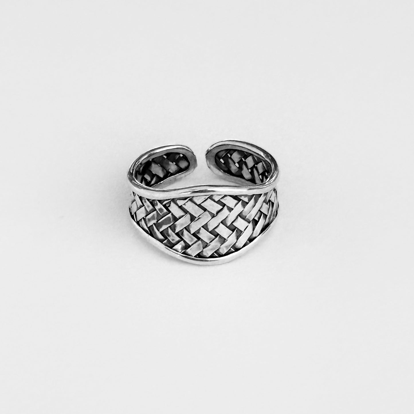 925 Sterling Silver Thin Weave Cuff Ring | Braided Woven Statement Silver Rings