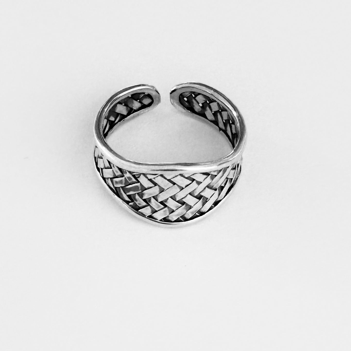 925 Sterling Silver Thin Weave Cuff Ring | Braided Woven Statement Silver Rings