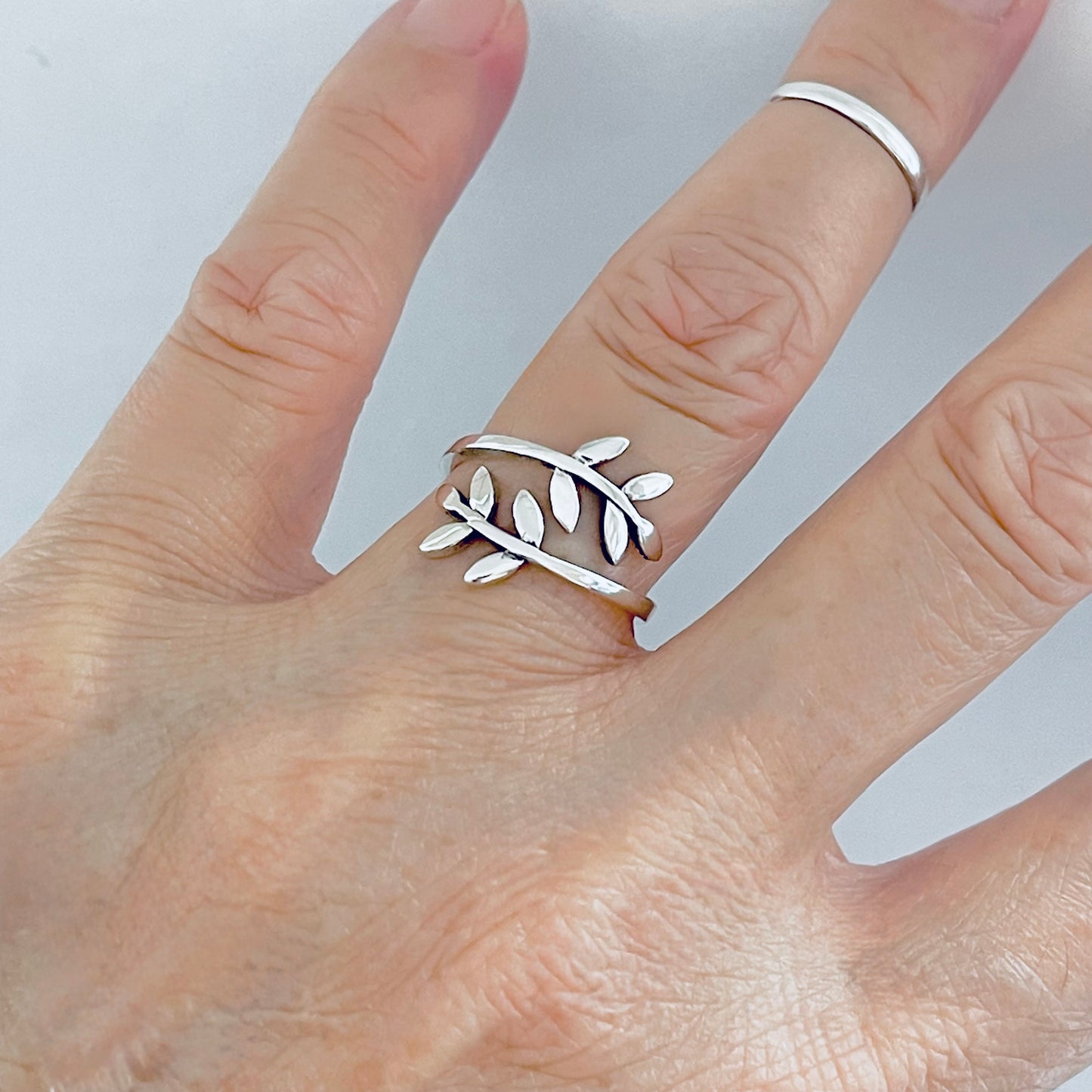Sterling Silver Delicate Wraparound Olive Leaf Ring, Tree of Life Jewelry, Branch Leaves