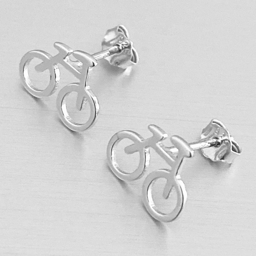 Sterling Silver Bike Earrings, Biker Earrings, Bicycle Silver Earring