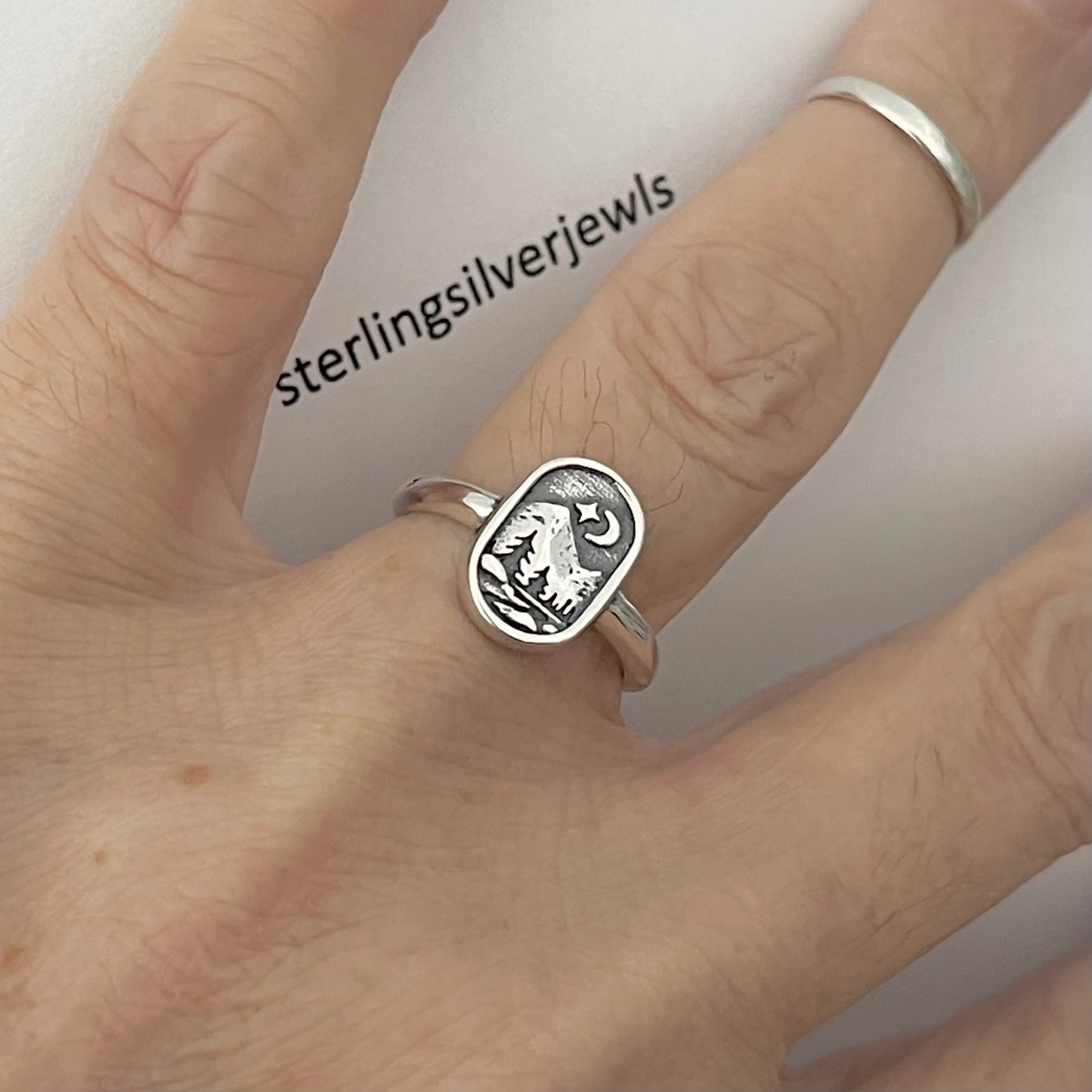 Sterling Silver Forest Ring, Nature Silver Ring, Scenic Mountain Ring