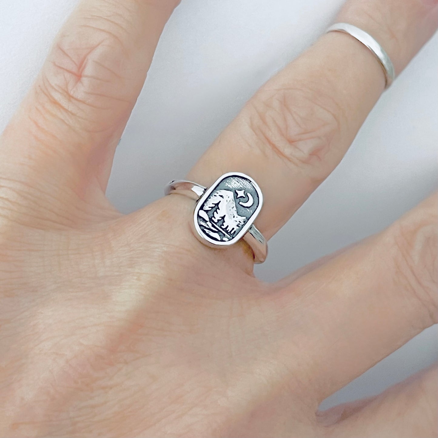 Sterling Silver Celestial and Forest Ring, Nature Scenic Mountain Silver Rings