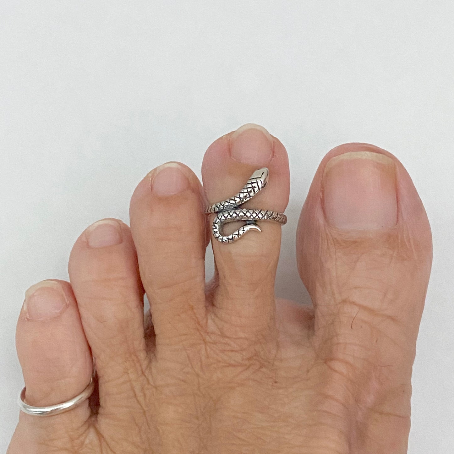 Sterling Silver Snake Toe Ring, Reptile Silver Rings, Animal Ring