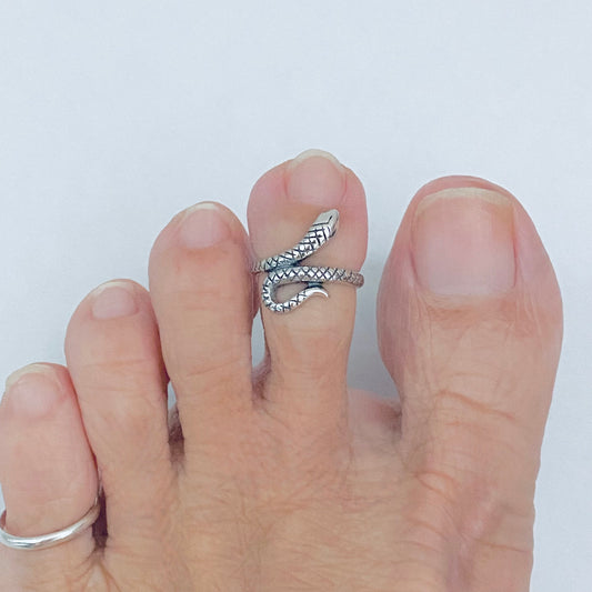 Sterling Silver Snake Toe Ring, Reptile Silver Rings, Animal Ring, Snakes