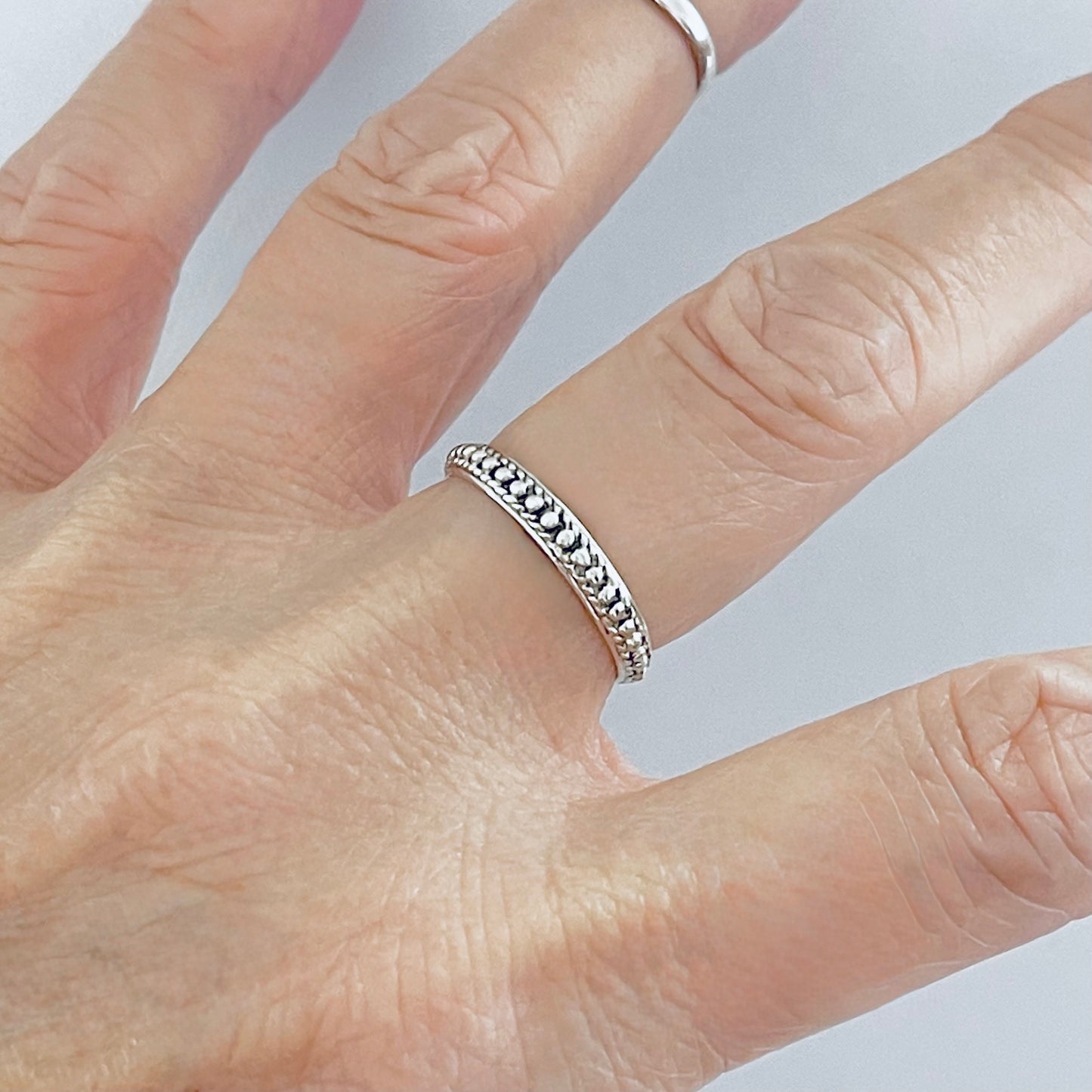925 Sterling Silver Eternity Beaded Band Ring | Stackable Dainty Rings