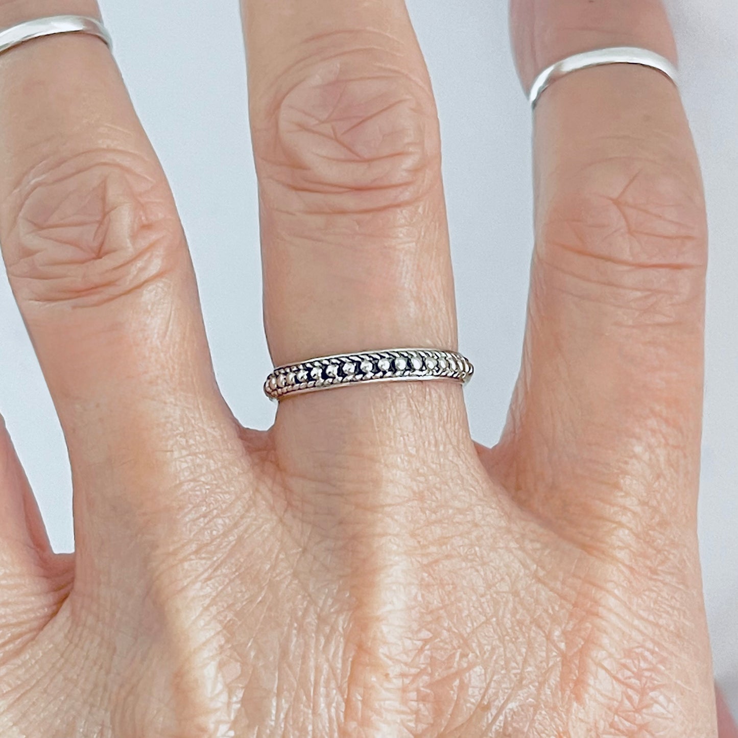 925 Sterling Silver Eternity Beaded Band Ring | Stackable Dainty Rings