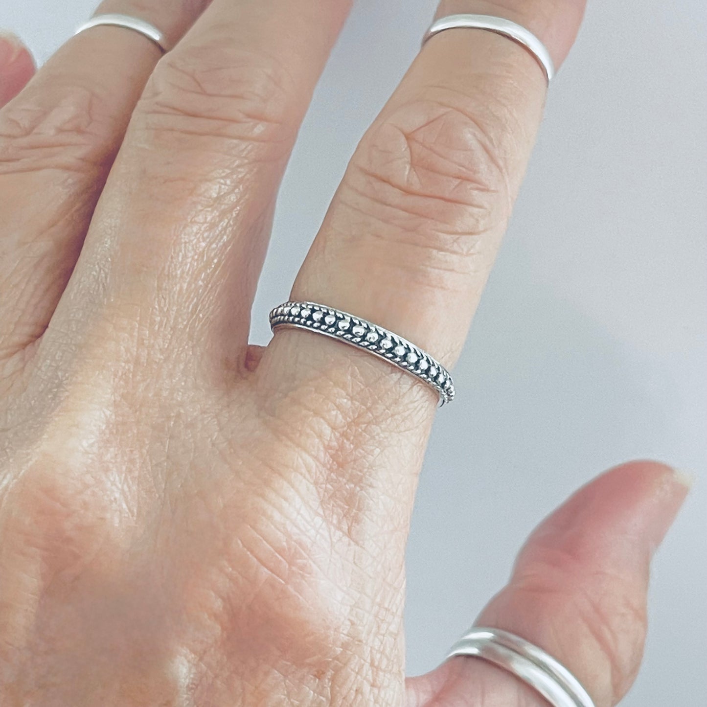 925 Sterling Silver Eternity Beaded Band Ring | Stackable Dainty Rings