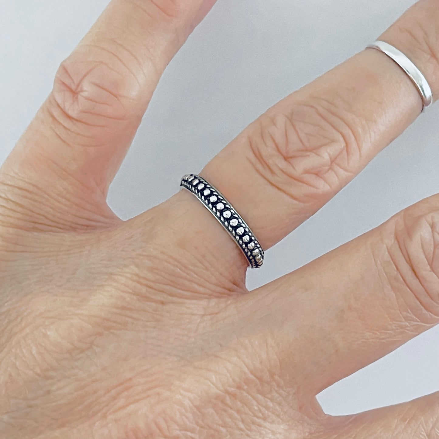 925 Sterling Silver Eternity Beaded Band Ring | Stackable Dainty Rings