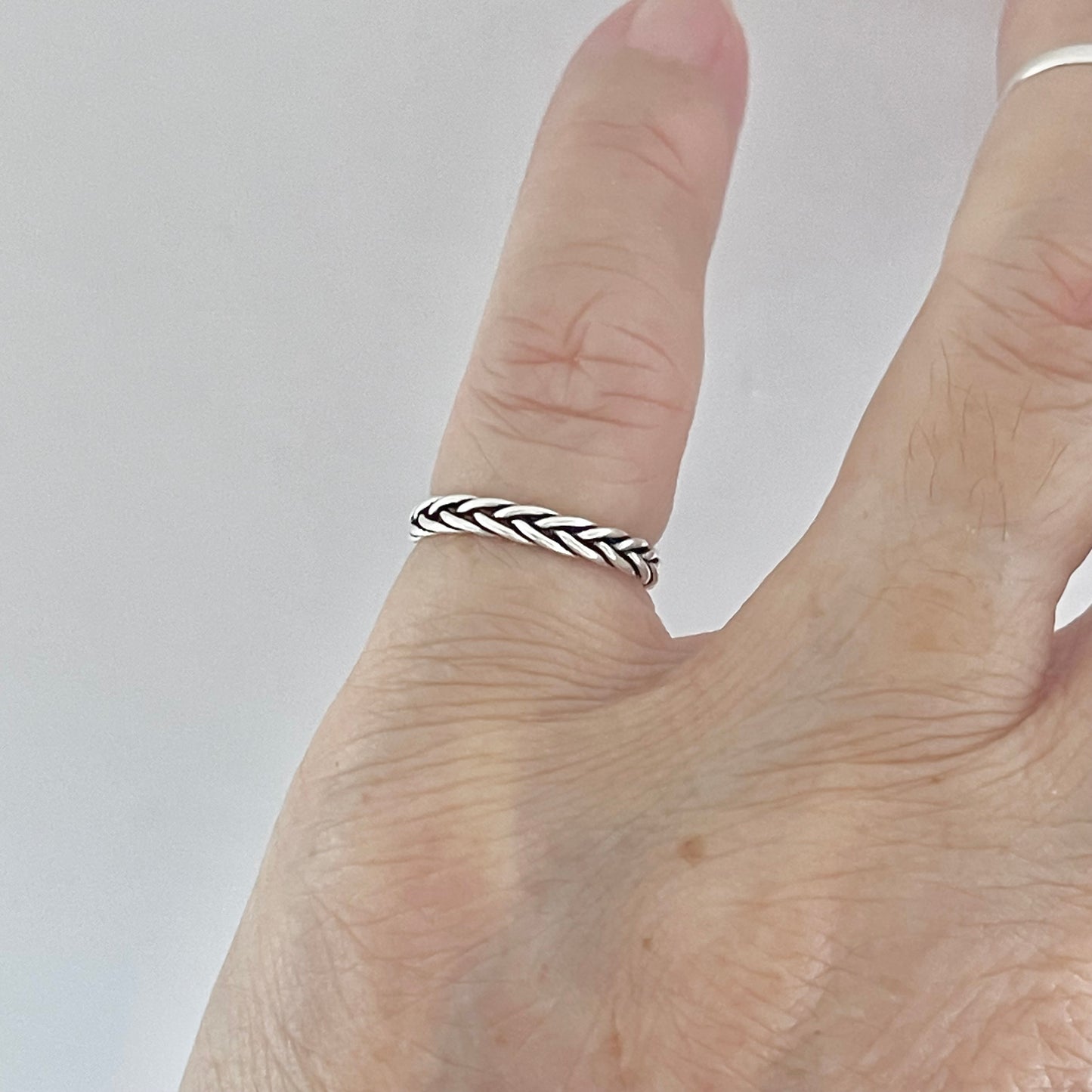 Sterling Silver Tight Braid Toe Ring, Minimalist Silver Ring, Silver Band