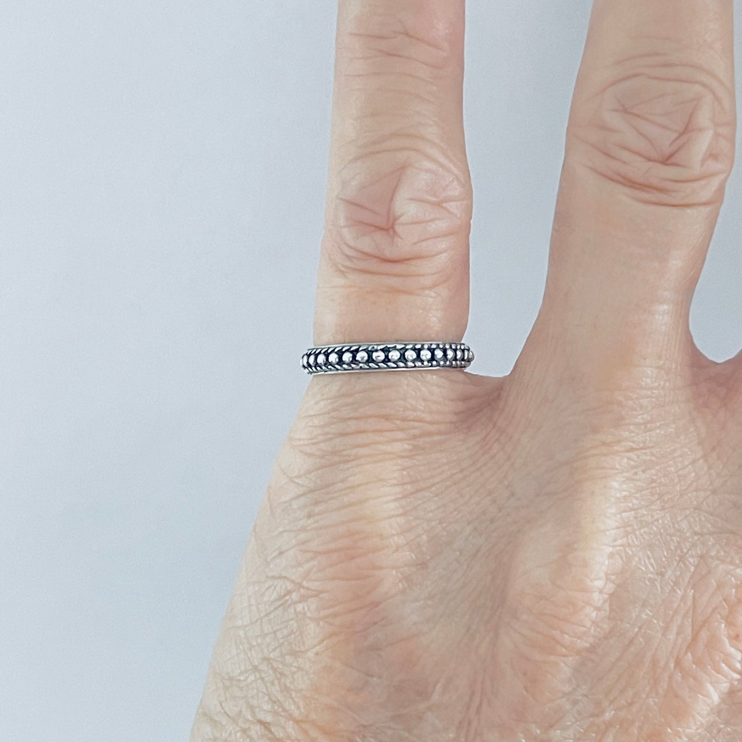 925 Sterling Silver Eternity Beaded Band Ring | Stackable Dainty Rings