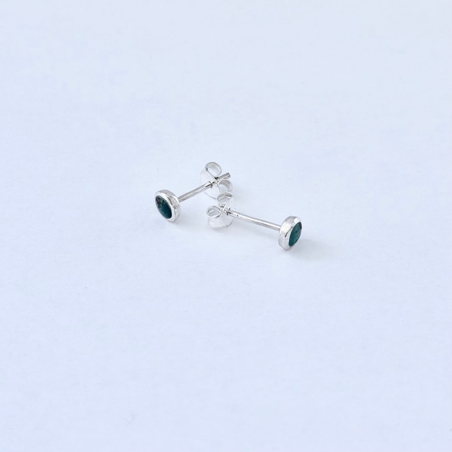 925 Sterling Silver Small Round Genuine Turquoise Stud Earrings | Stone & Dainty Jewelry