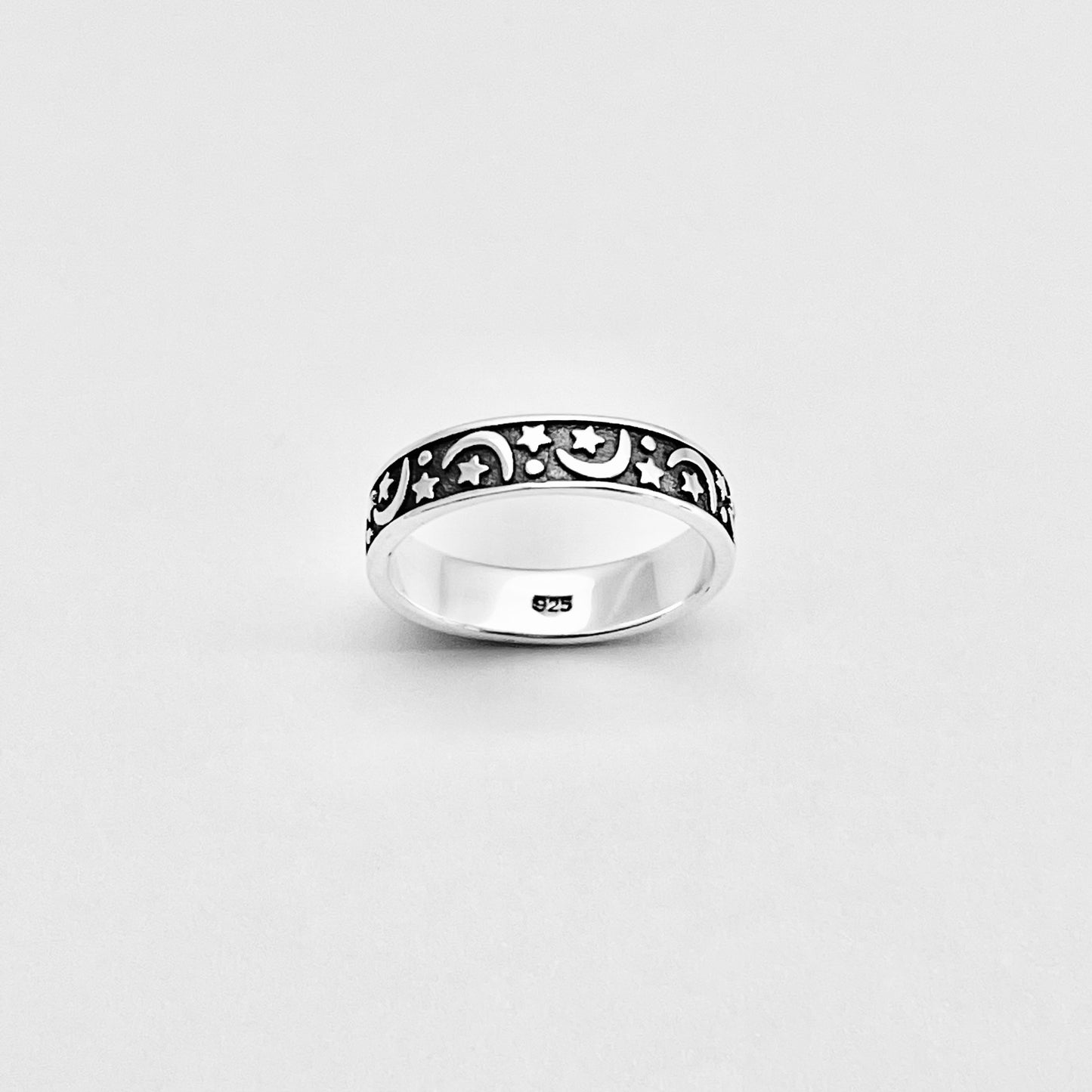 Sterling Silver Eternity Moon and Star Band, Unisex Wedding Ring, Celestial Jewelry
