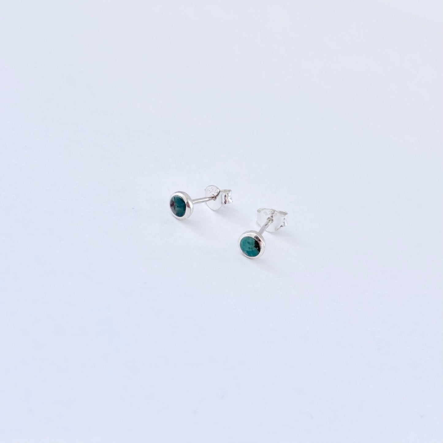 925 Sterling Silver Small Round Genuine Turquoise Stud Earrings | Stone & Dainty Jewelry
