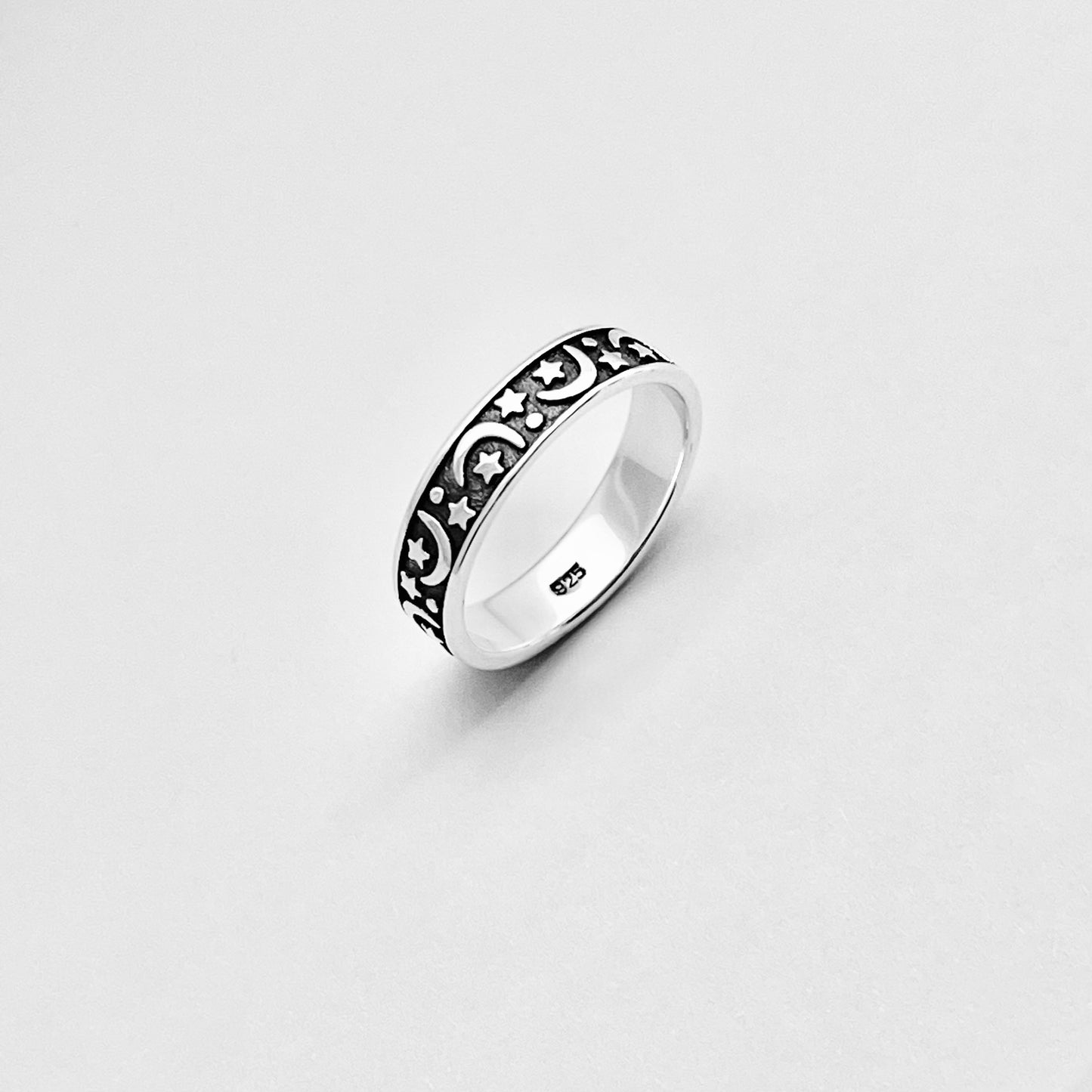 Sterling Silver Eternity Moon and Star Band, Unisex Wedding Ring, Celestial Jewelry