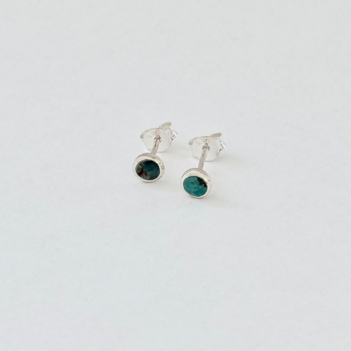 925 Sterling Silver Small Round Genuine Turquoise Stud Earrings | Stone & Dainty Jewelry