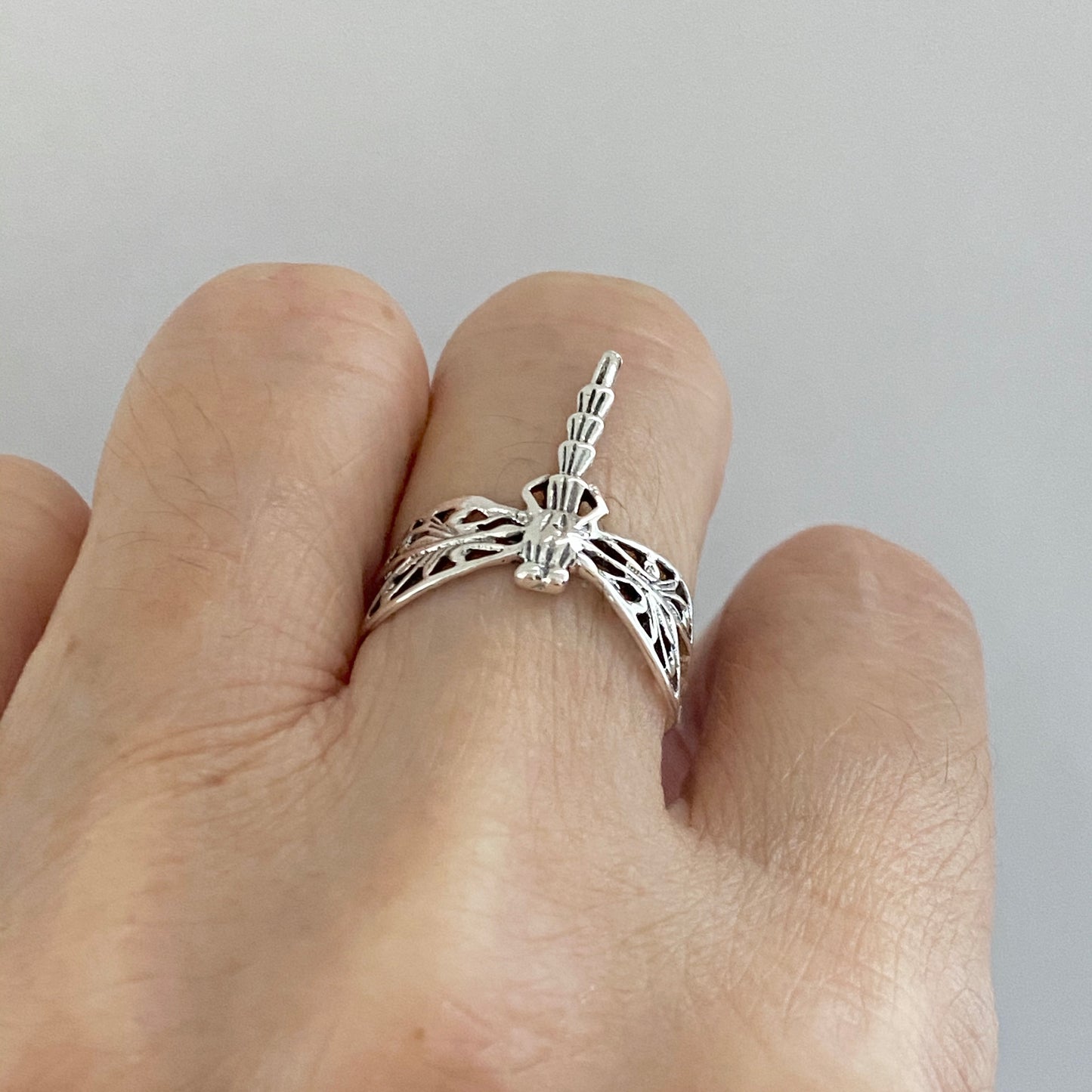 Sterling Silver Thin Filigree Dragonfly Ring, Spirit Silver Rings