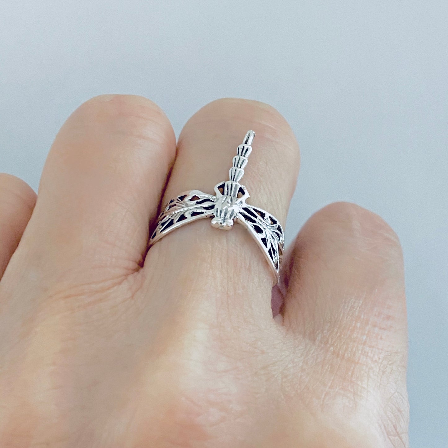 Sterling Silver Delicate Filigree Dragonfly Ring – Dainty Spirit Insect Bug Rings