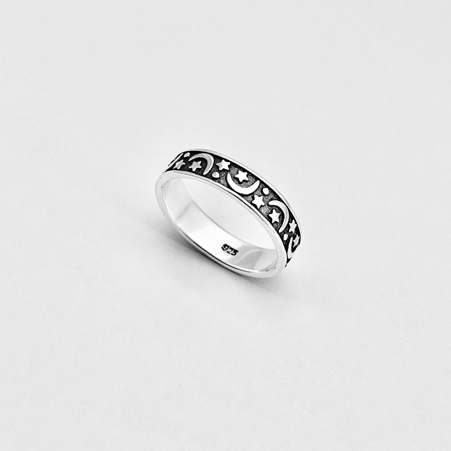 Sterling Silver Eternity Moon and Star Band, Unisex Wedding Ring, Celestial Jewelry
