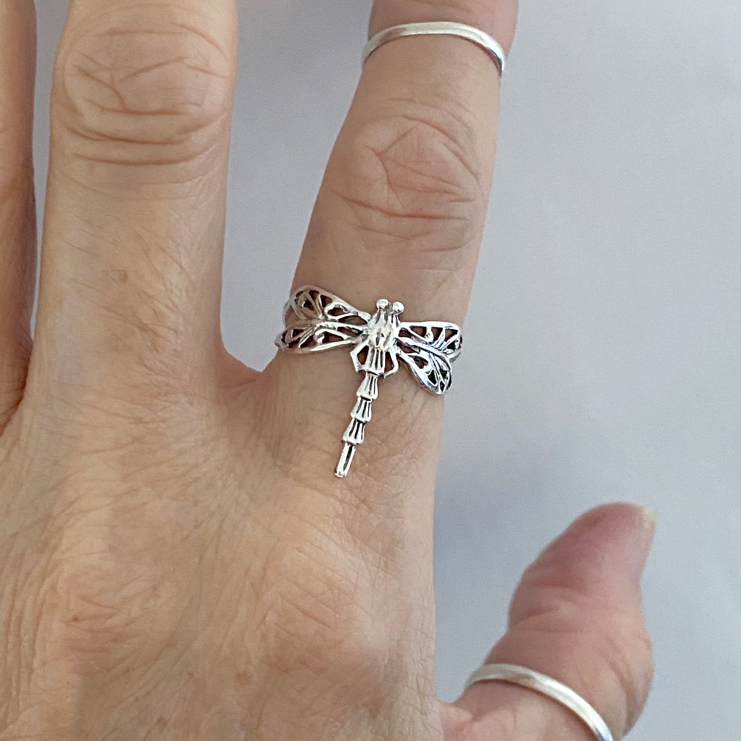 Sterling Silver Thin Filigree Dragonfly Ring, Spirit Silver Rings