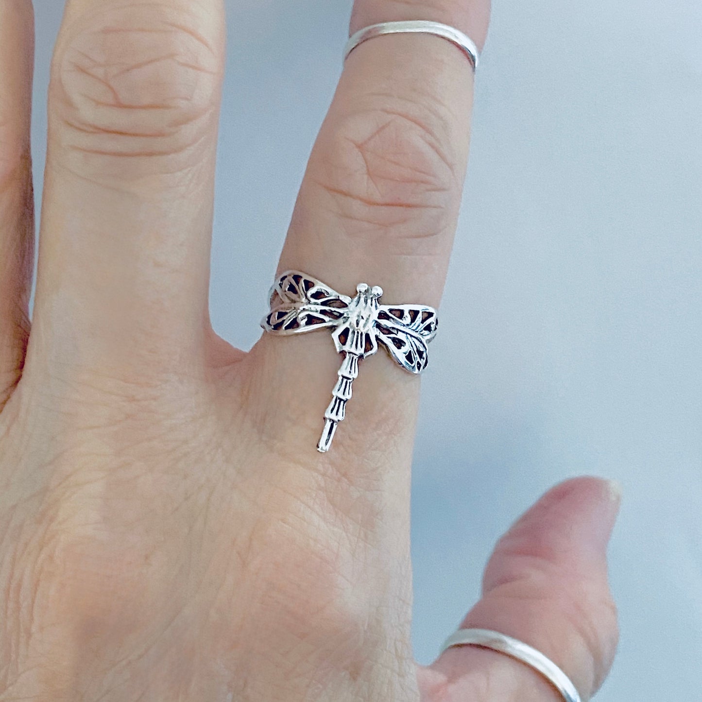 Sterling Silver Delicate Filigree Dragonfly Ring – Dainty Spirit Insect Bug Rings