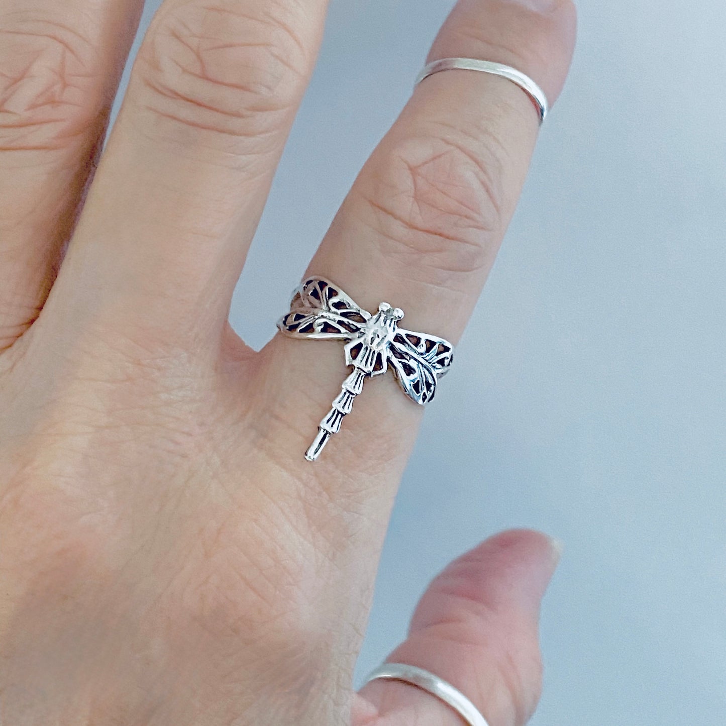 Sterling Silver Delicate Filigree Dragonfly Ring – Dainty Spirit Insect Bug Rings