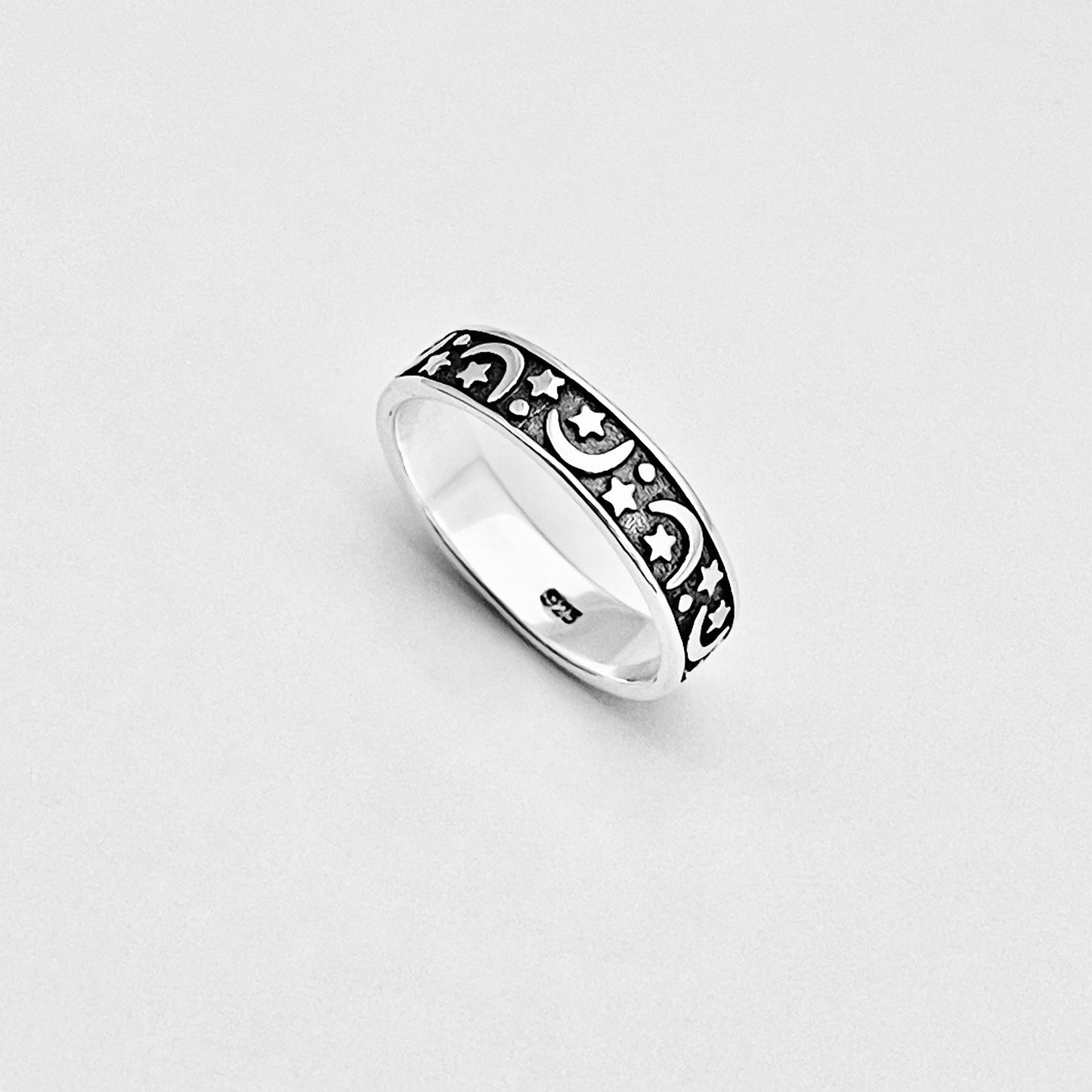 Sterling Silver Eternity Moon and Star Band, Unisex Wedding Ring, Celestial Jewelry