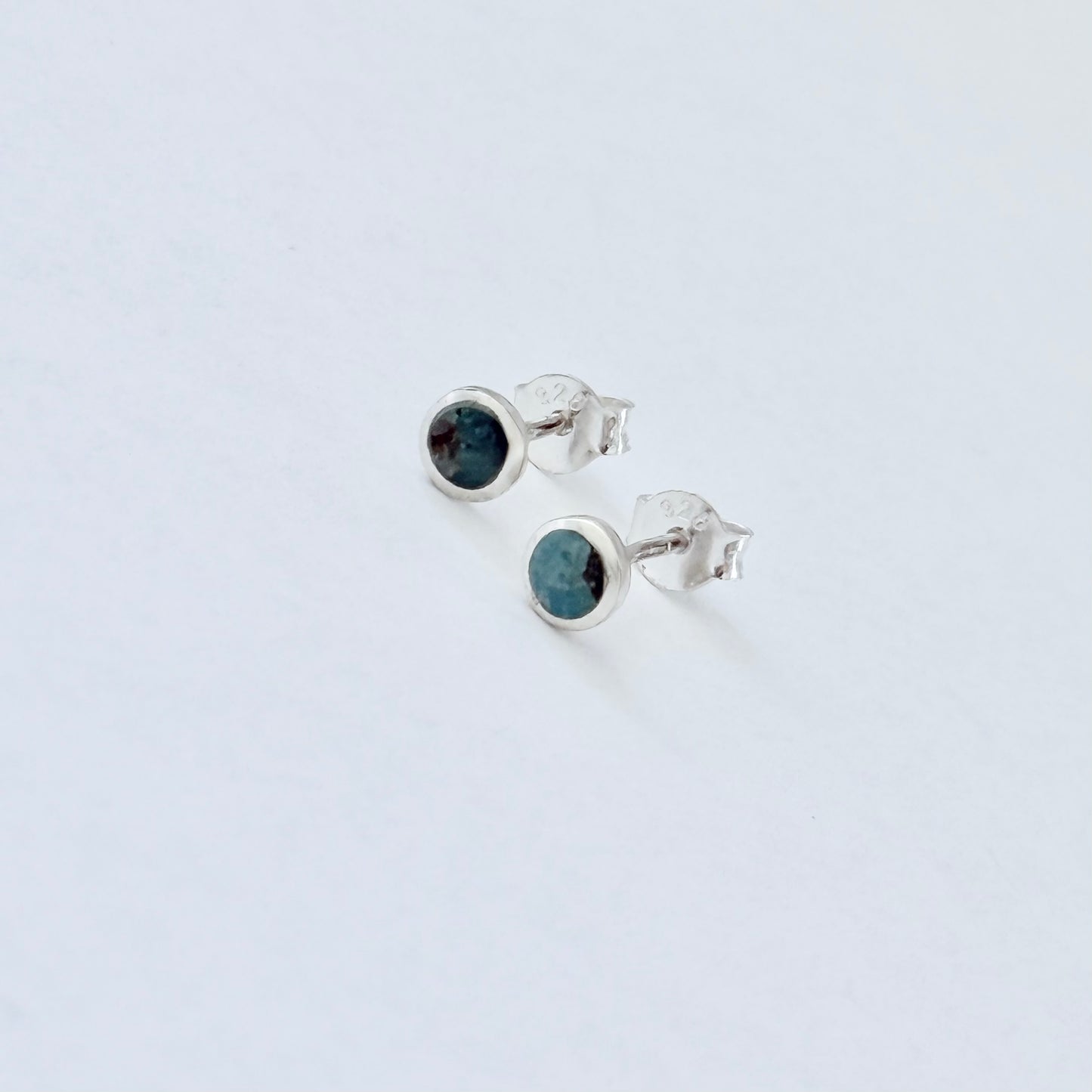 925 Sterling Silver Small Round Genuine Turquoise Stud Earrings | Stone & Dainty Jewelry