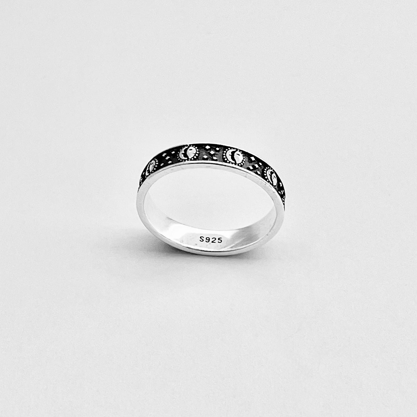 925 Sterling Silver Eternity Moon and Star Celestial Band | Unisex Stackable Wedding Ring