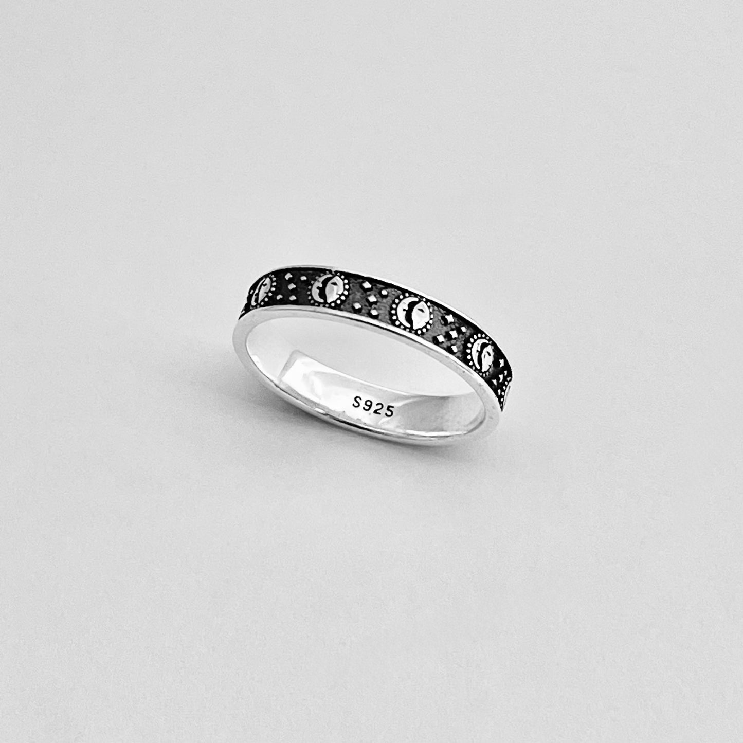 925 Sterling Silver Eternity Moon and Star Celestial Band | Unisex Stackable Wedding Ring