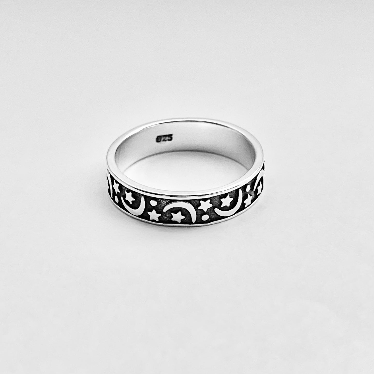 Sterling Silver Eternity Moon and Star Band, Unisex Wedding Ring, Celestial Jewelry