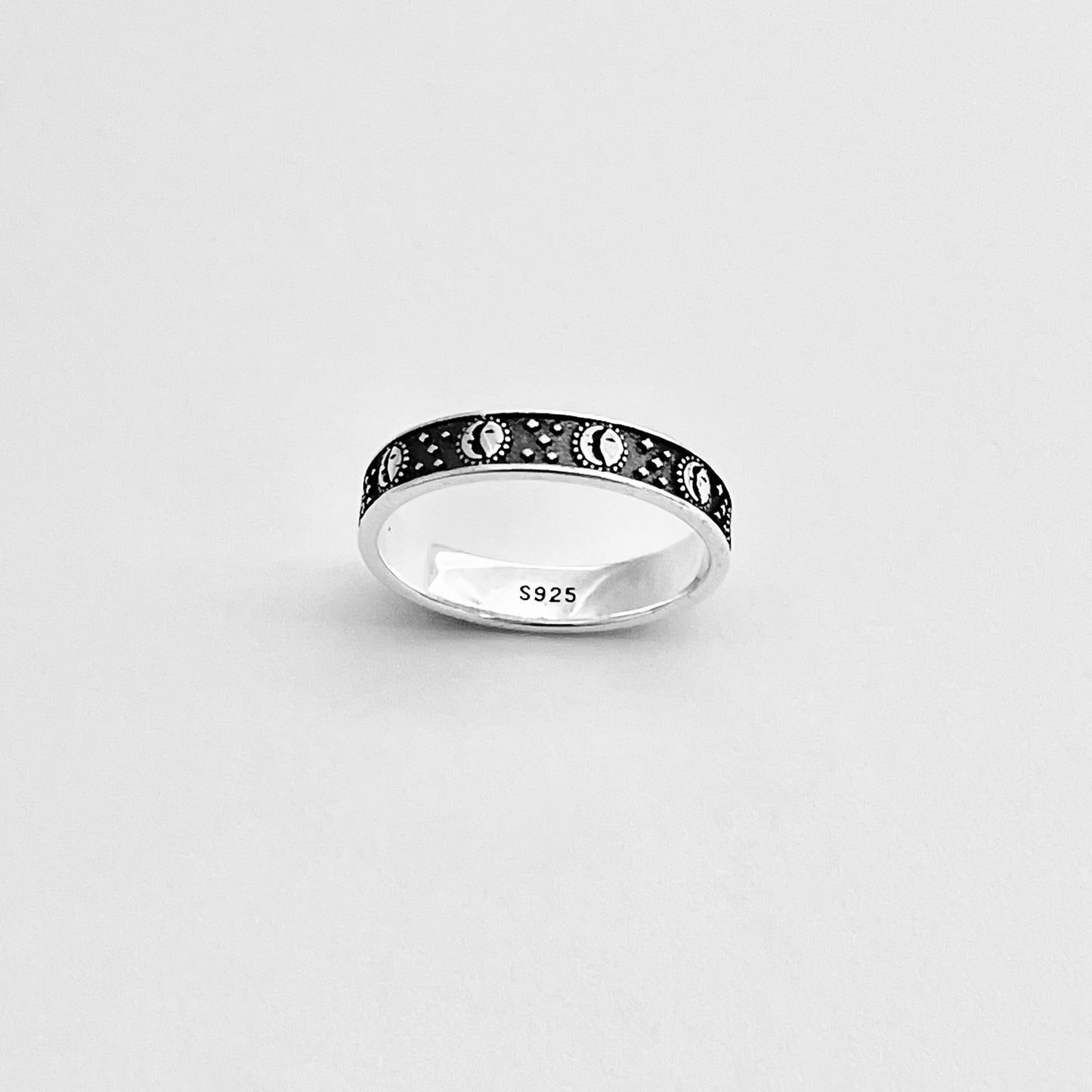 925 Sterling Silver Eternity Moon and Star Celestial Band | Unisex Stackable Wedding Ring