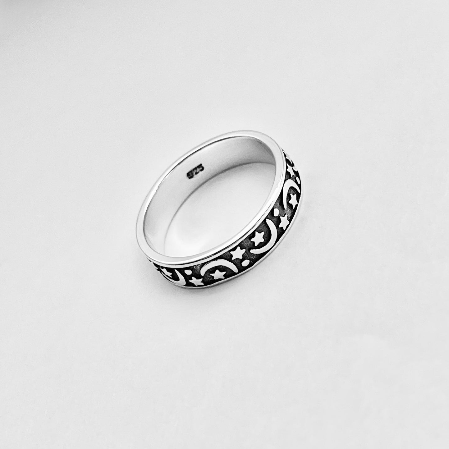 Sterling Silver Eternity Moon and Star Band, Unisex Wedding Ring, Celestial Jewelry