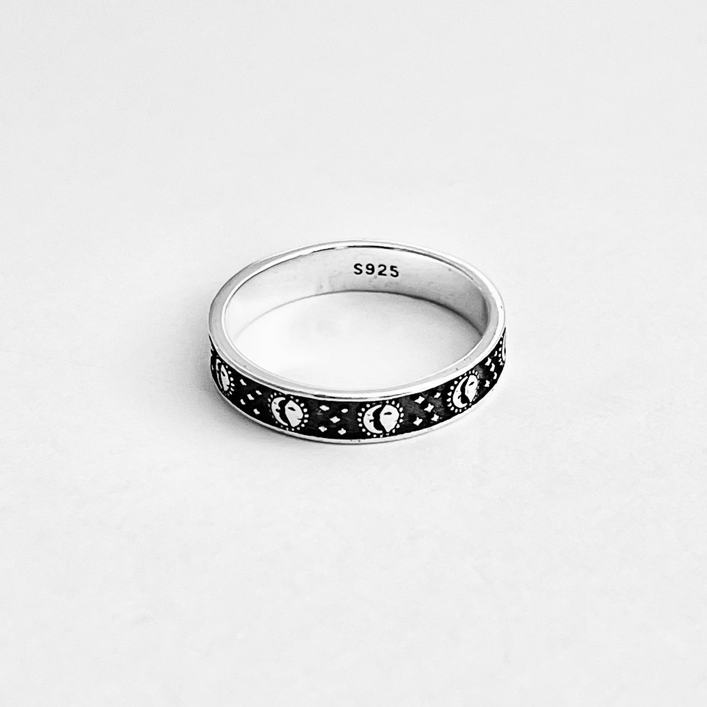 925 Sterling Silver Eternity Moon and Star Celestial Band | Unisex Stackable Wedding Ring
