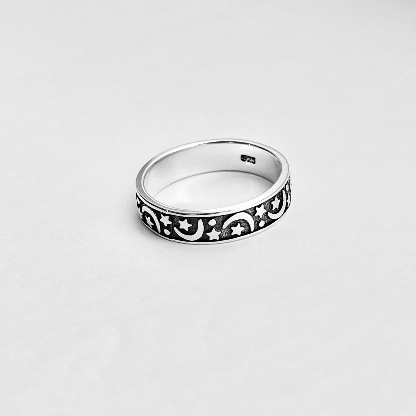 Sterling Silver Eternity Moon and Star Band, Unisex Wedding Ring, Celestial Jewelry