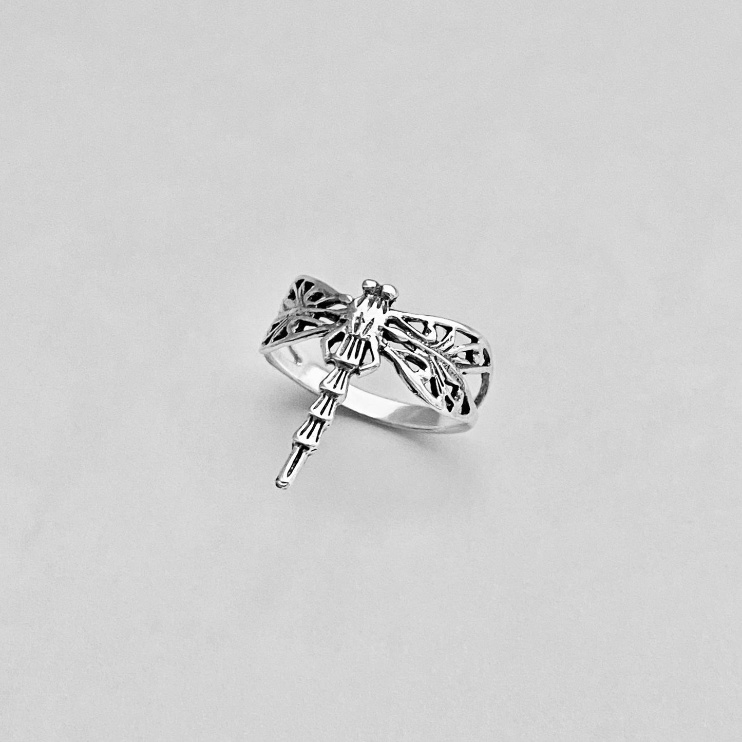 Sterling Silver Thin Filigree Dragonfly Ring, Spirit Silver Rings