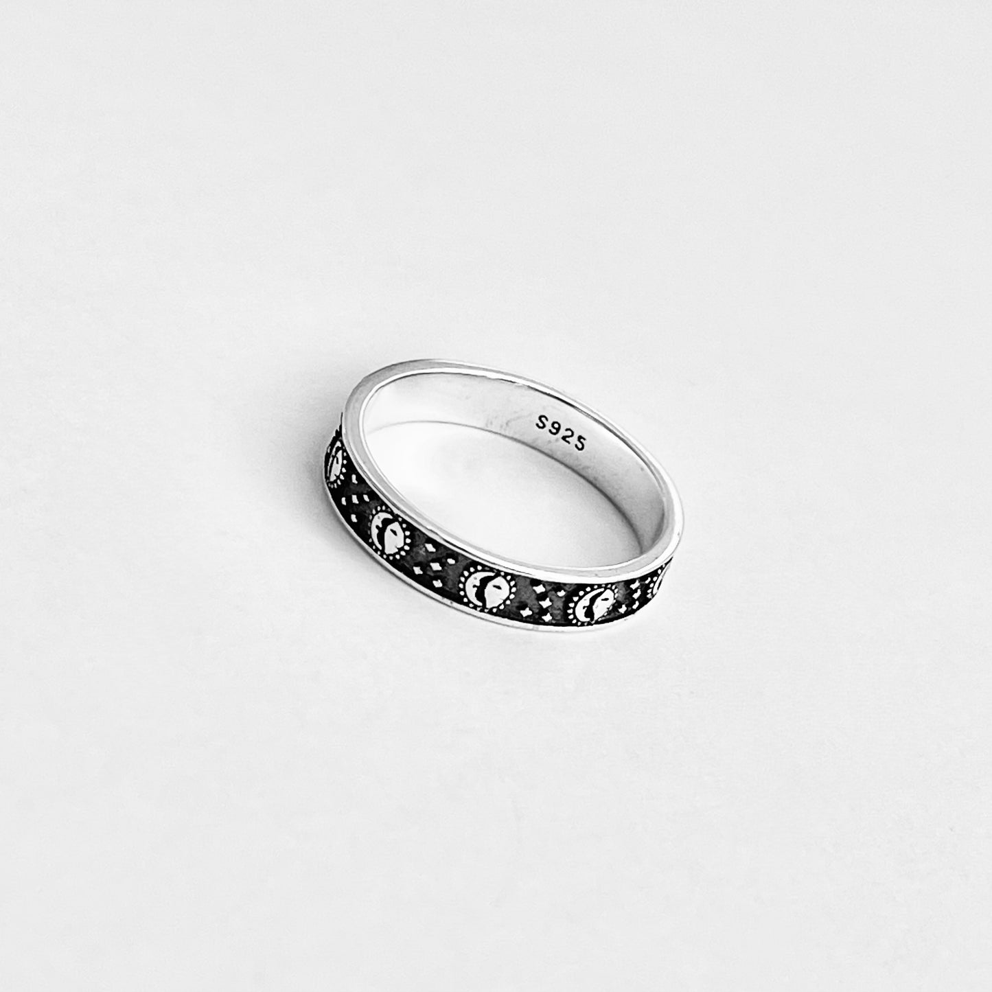 925 Sterling Silver Eternity Moon and Star Celestial Band | Unisex Stackable Wedding Ring