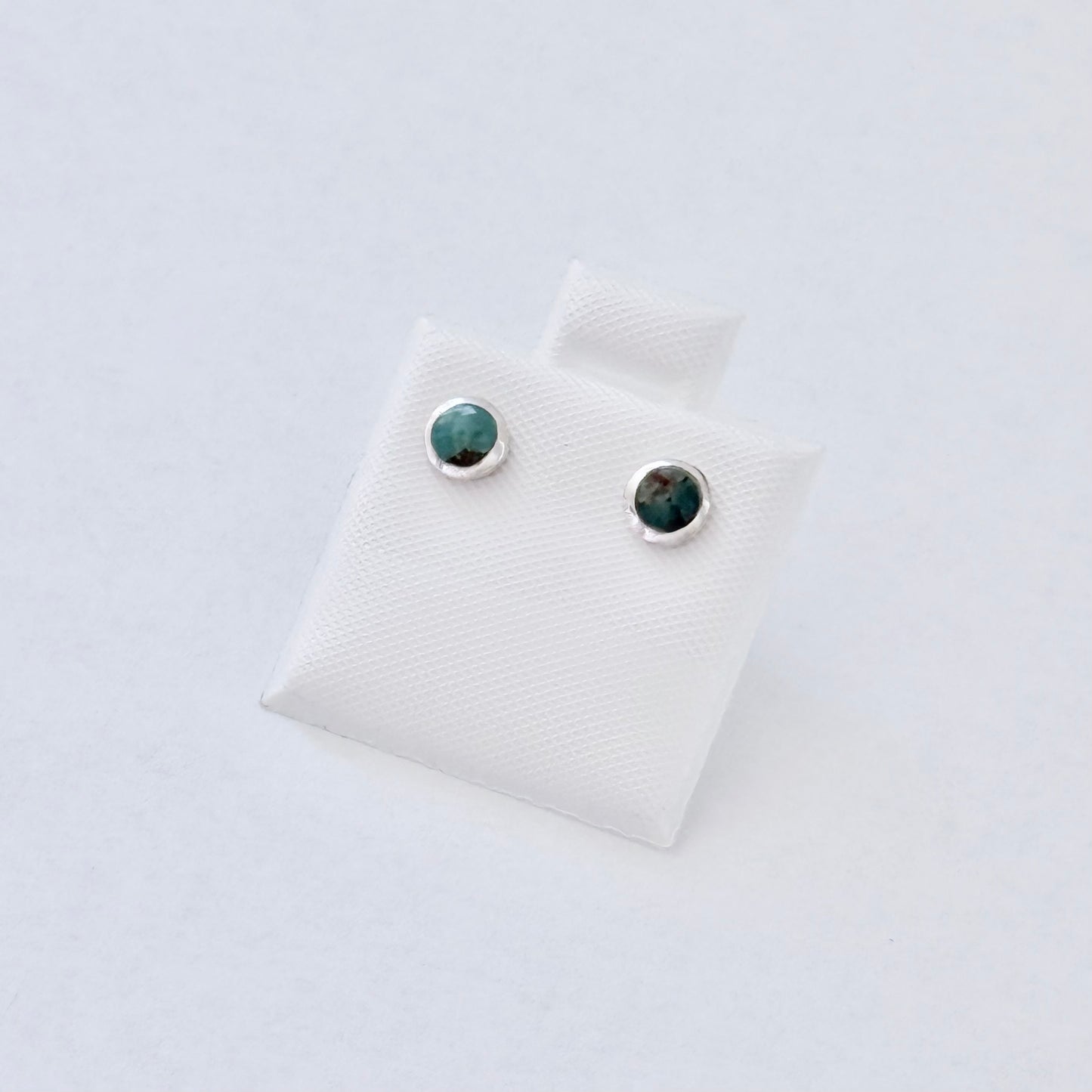 925 Sterling Silver Small Round Genuine Turquoise Stud Earrings | Stone & Dainty Jewelry