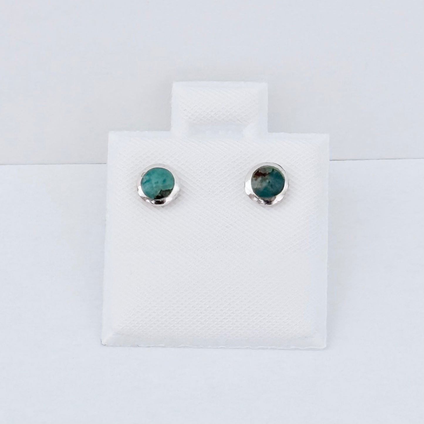 925 Sterling Silver Small Round Genuine Turquoise Stud Earrings | Stone & Dainty Jewelry