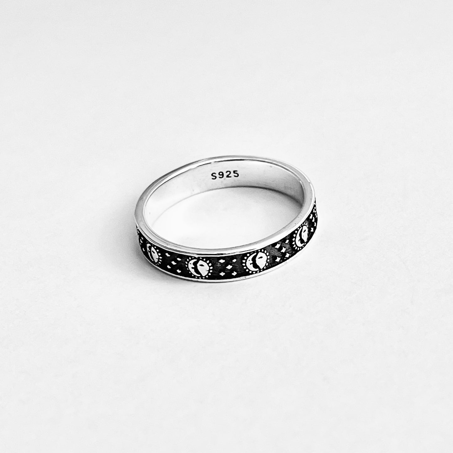 925 Sterling Silver Eternity Moon and Star Celestial Band | Unisex Stackable Wedding Ring