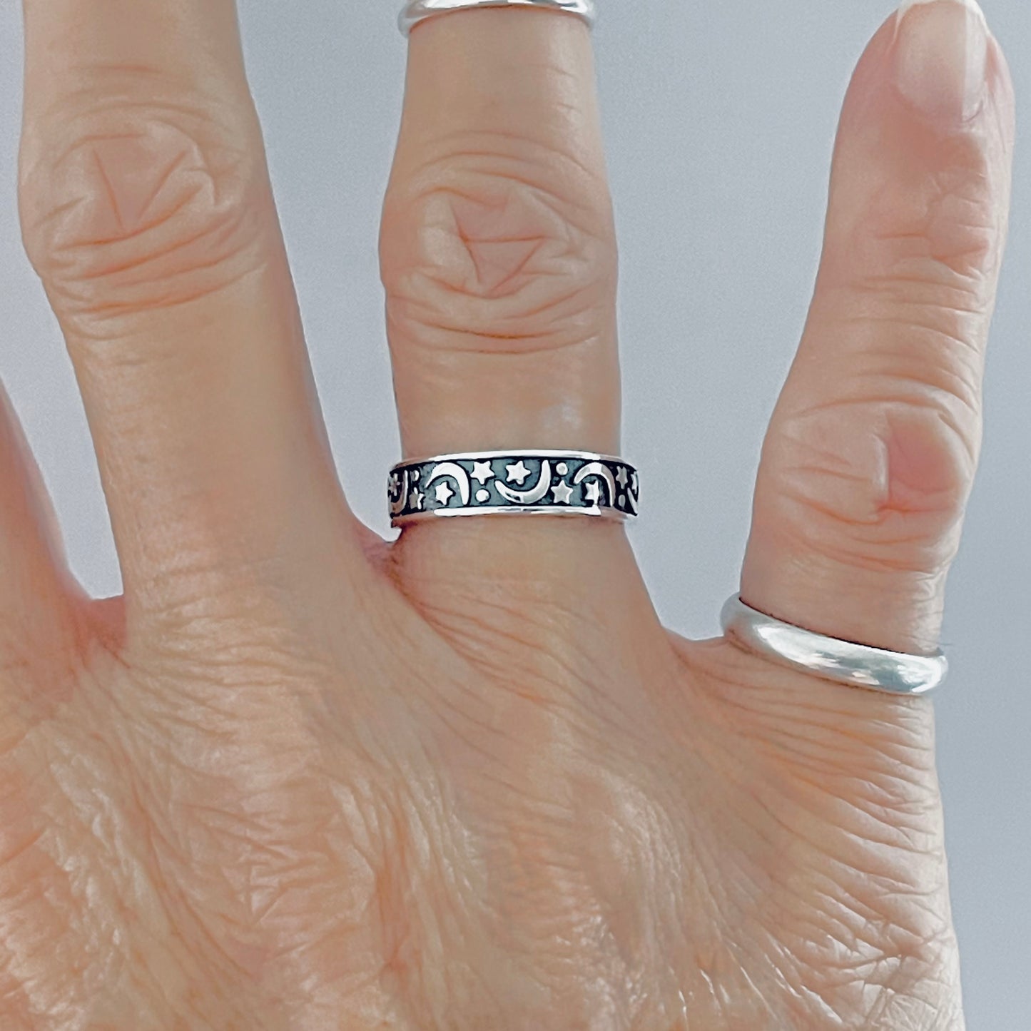 Sterling Silver Eternity Moon and Star Band, Unisex Wedding Ring, Celestial Jewelry
